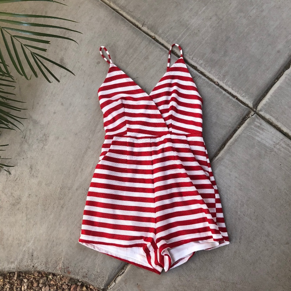 Impressions Red and White Striped Romper